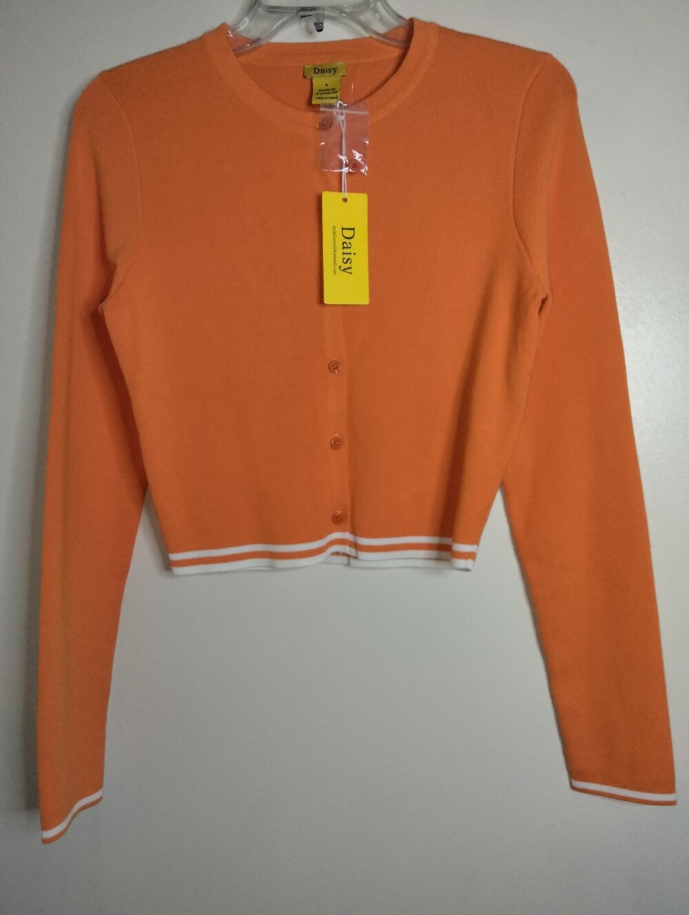 Daisy (Size L) Orange Stretch Blend Cardigan with White Stripe Trim (NEW-NWT)